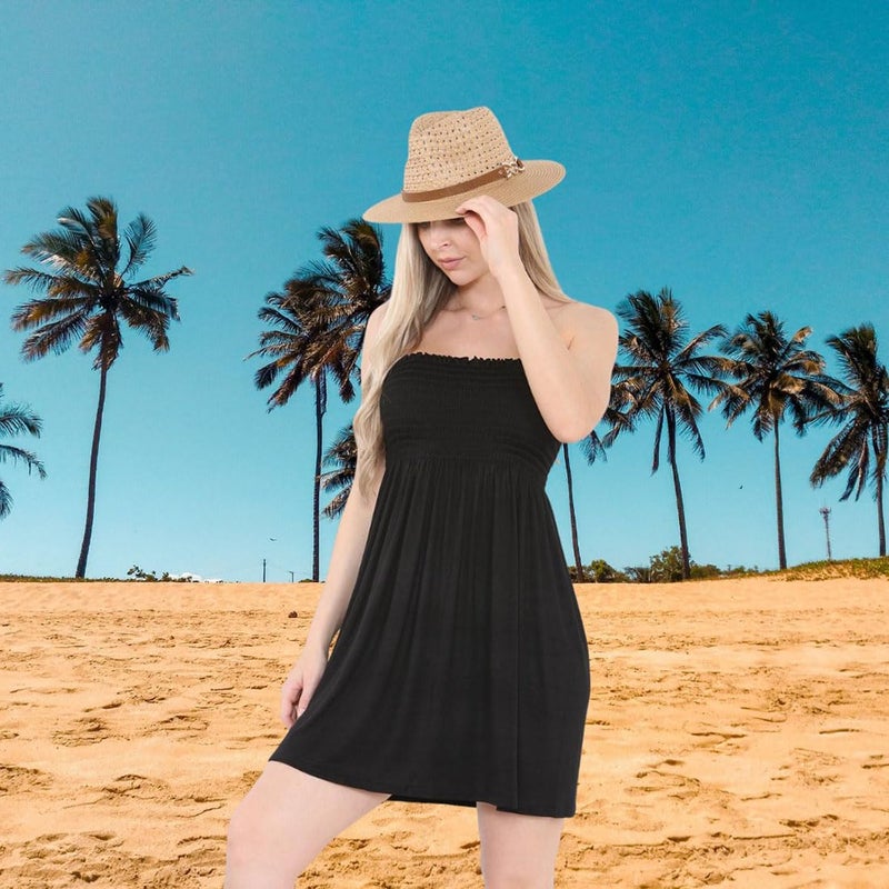 Loxdonz Women's Sun Strapless Tube Short Dress Summer Dresses Casual Mini Beach Cover Up (Small, White) - Image 3